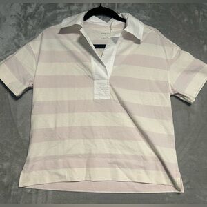Everlane Stripe Boxy Polo Shirt Women’s XS Organic Cotton Purple White Preppy